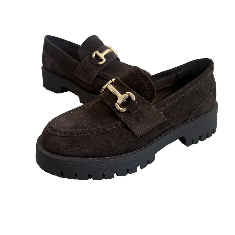 Steve Madden Lando Chocolate Suede Horsebit Lug Sole Platform Loafers Womens 5.5